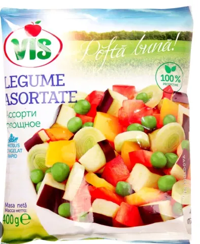 Legume asortate 400 g. cong. rapid  (vinite,ardei gras,tomate,mazare verde boabe,ceapa)